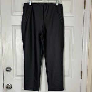 NEW Chicos Black Coated Ponte Pull On Ankle Pants Size 2 size Large Faux Leather